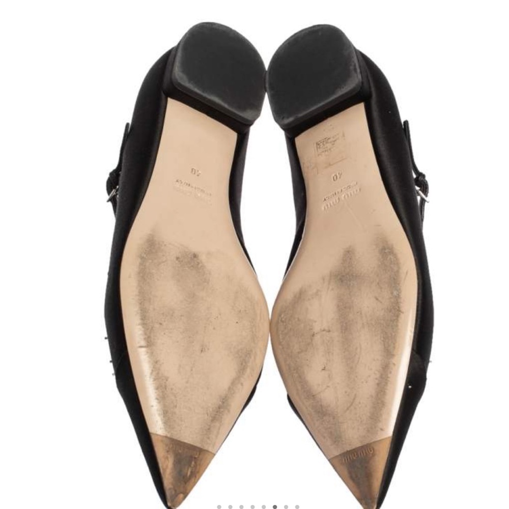 Miu Miu Black Satin Crystal Embellished Ankle Strap Pointed Toe Ballet Flats 40 - Picture 5 of 16